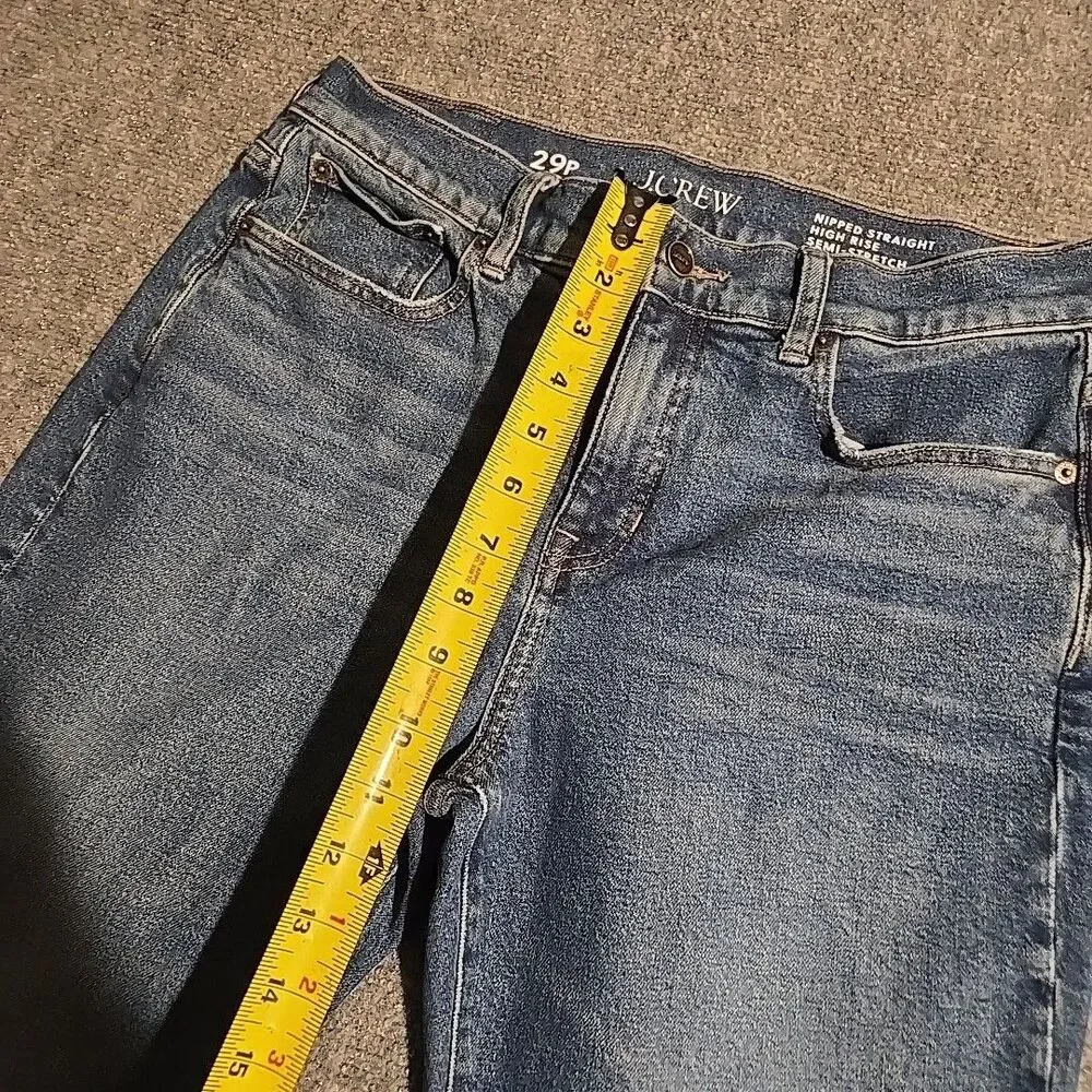 J Crew Denim Jeans Womens 29P Blue Nipped Straight High Rise Semi Stretch